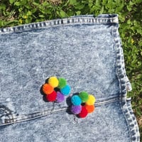 Image 4 of Bright Rainbow Hoop of Fluffs Earrings