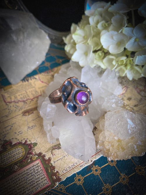 Image of Amethyst Cat Skull Ring Size 8