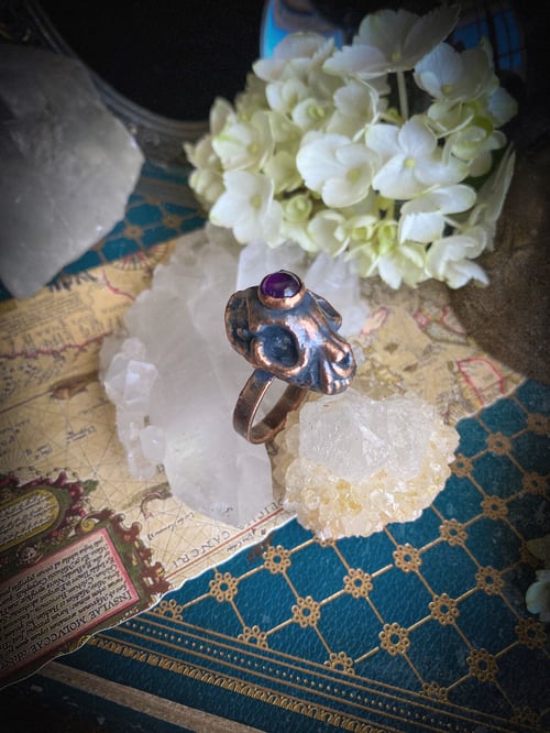 Image of Amethyst Cat Skull Ring Size 8