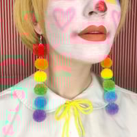 Image 1 of Bright Rainbow Dangler Fluff Earrings