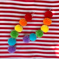 Image 3 of Bright Rainbow Dangler Fluff Earrings