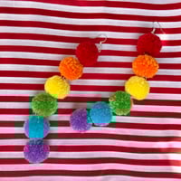 Image 3 of Bright Rainbow Dangler Fluff Earrings