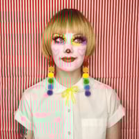 Image 2 of Bright Rainbow Dangler Fluff Earrings