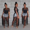 See-through Mesh short sleeve maxi dress