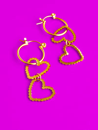 Image 1 of DOUBLE HEART DROP MINI HOOP EARRINGS 