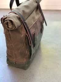 Image 3 of Motorcycle bag in waxed canvas Motorbike bag Saddle bag Bicycle bag in waxed canvas and leather Bike