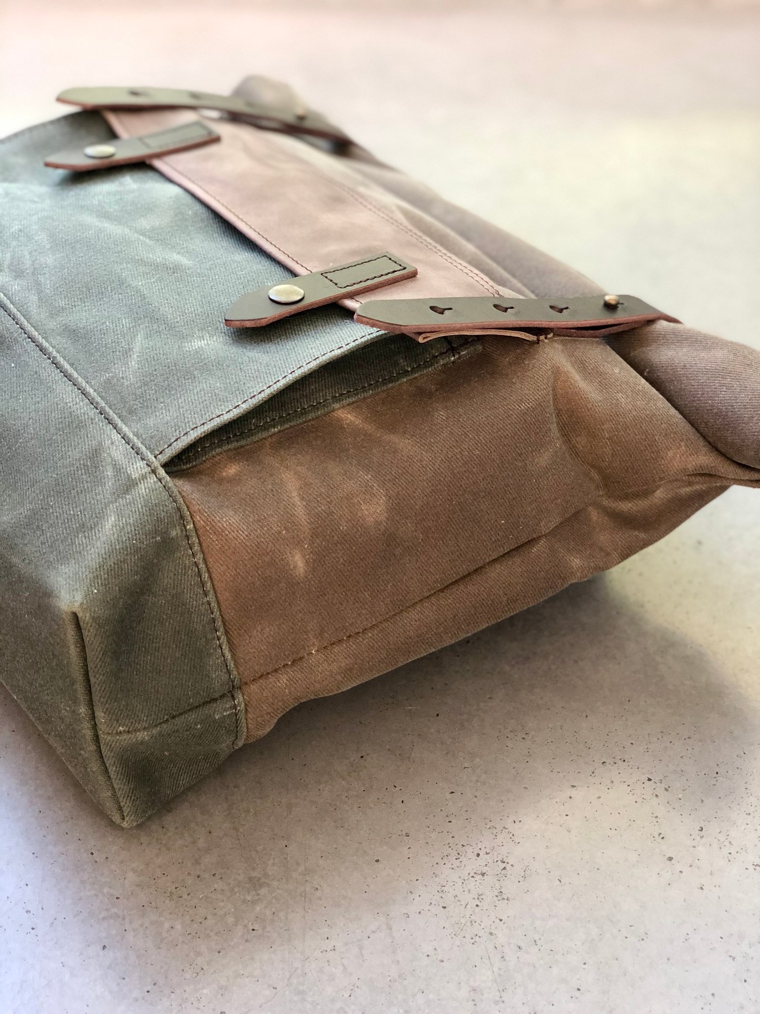 Image of Motorcycle bag in waxed canvas Motorbike bag Saddle bag Bicycle bag in waxed canvas and leather Bike