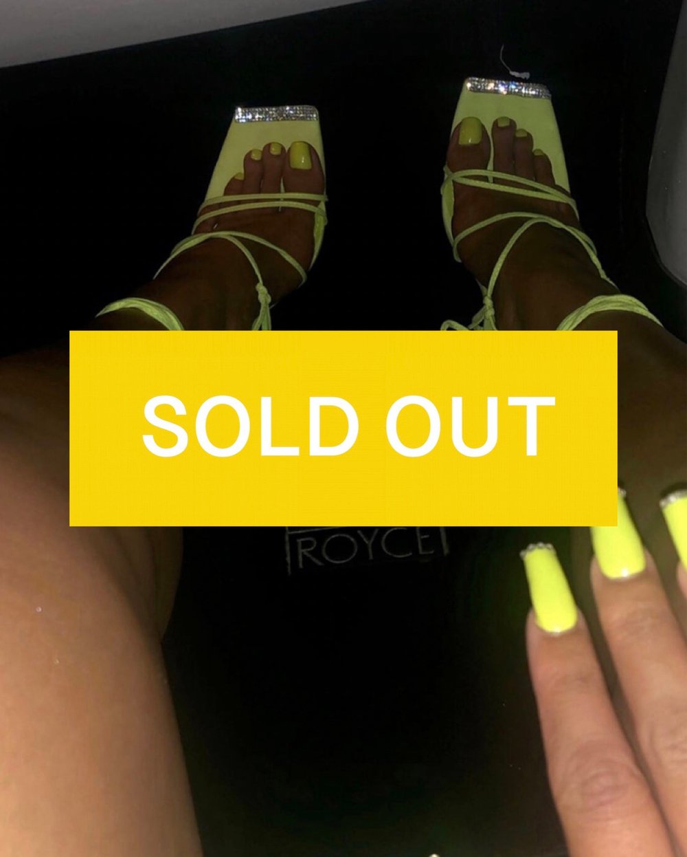 Image of NEON YELLOW STRAPPY HEELS WITH RHINESTONE DETAIL (US 10)