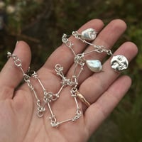 Image 6 of Silver handmade chain with mini moon and pearls