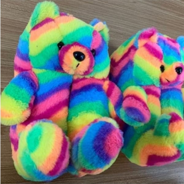 Image of Rainbow teddy slippers