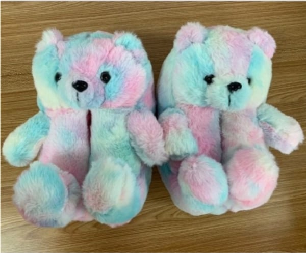 Image of Cotton candy teddy slippers