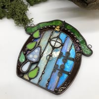 Image 2 of Iridescent Blue Stained Glass Fairy Door 