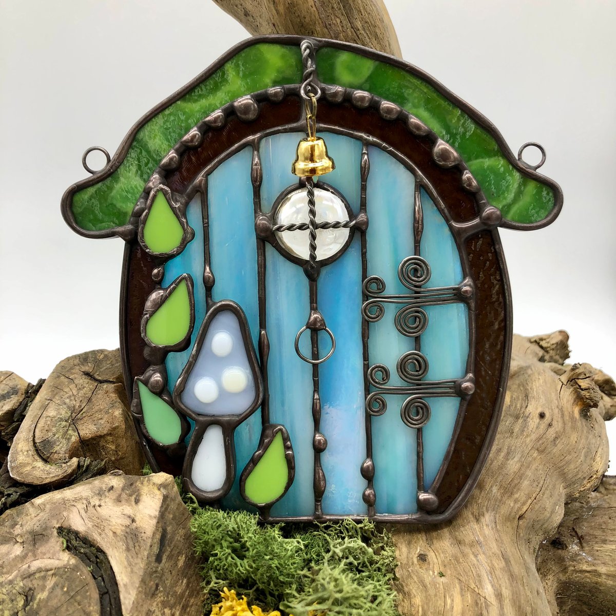 Iridescent Blue Stained Glass Fairy Door Foiled and Fluxed
