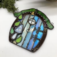 Image 3 of Iridescent Blue Stained Glass Fairy Door 