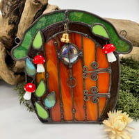 Image 1 of Orange Stained Glass Fairy Door Suncatcher 