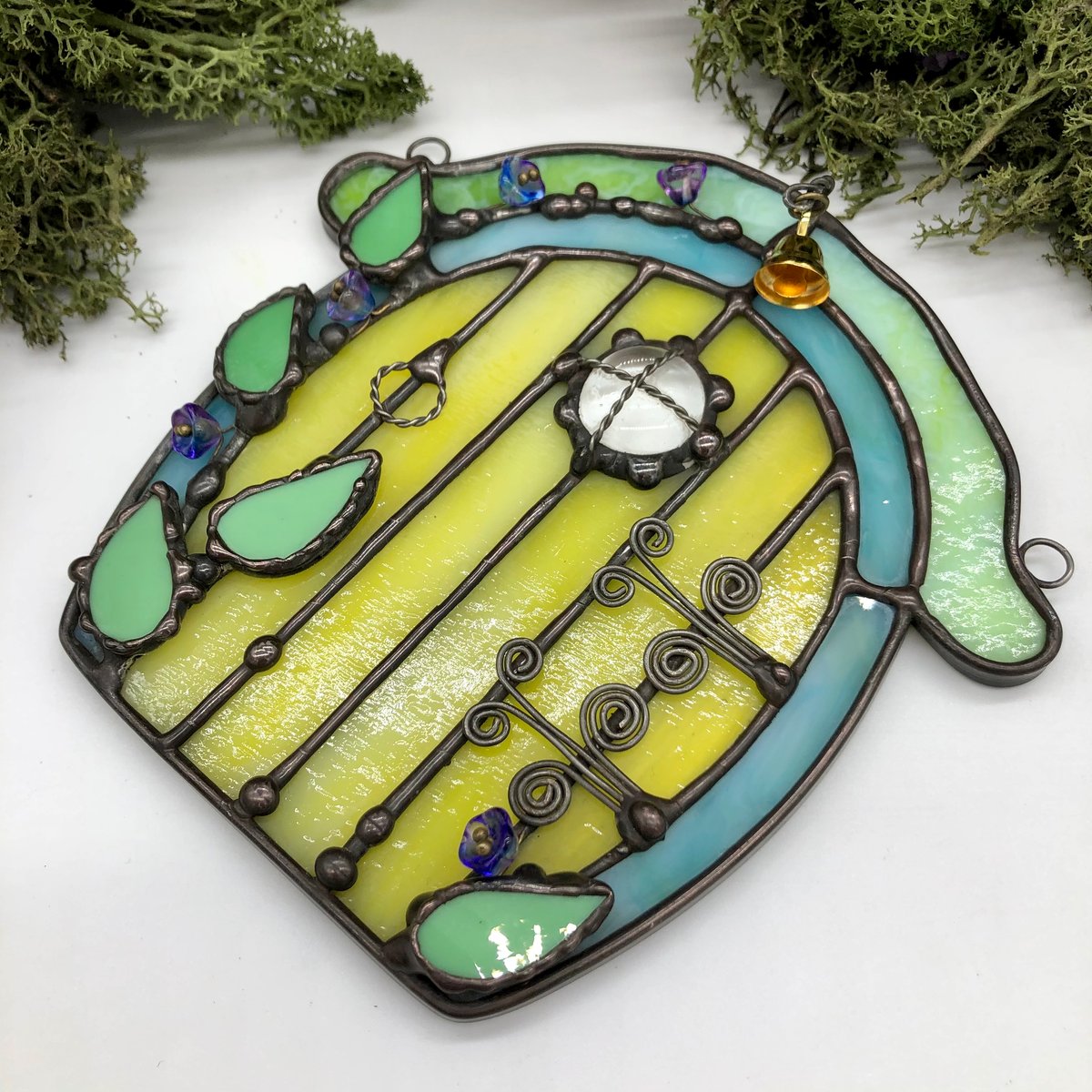 Yellow Stained Glass Fairy Door Suncatcher Foiled and Fluxed