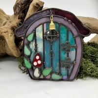 Image 2 of Iridescent Teal Stained Glass Fairy Door Suncatcher 