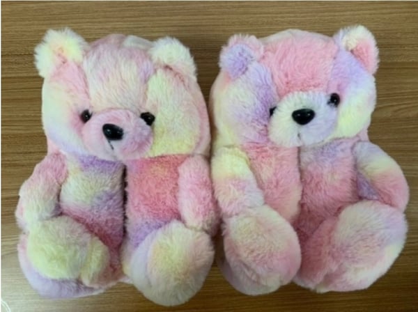 Image of Pink starburst teddy slippers