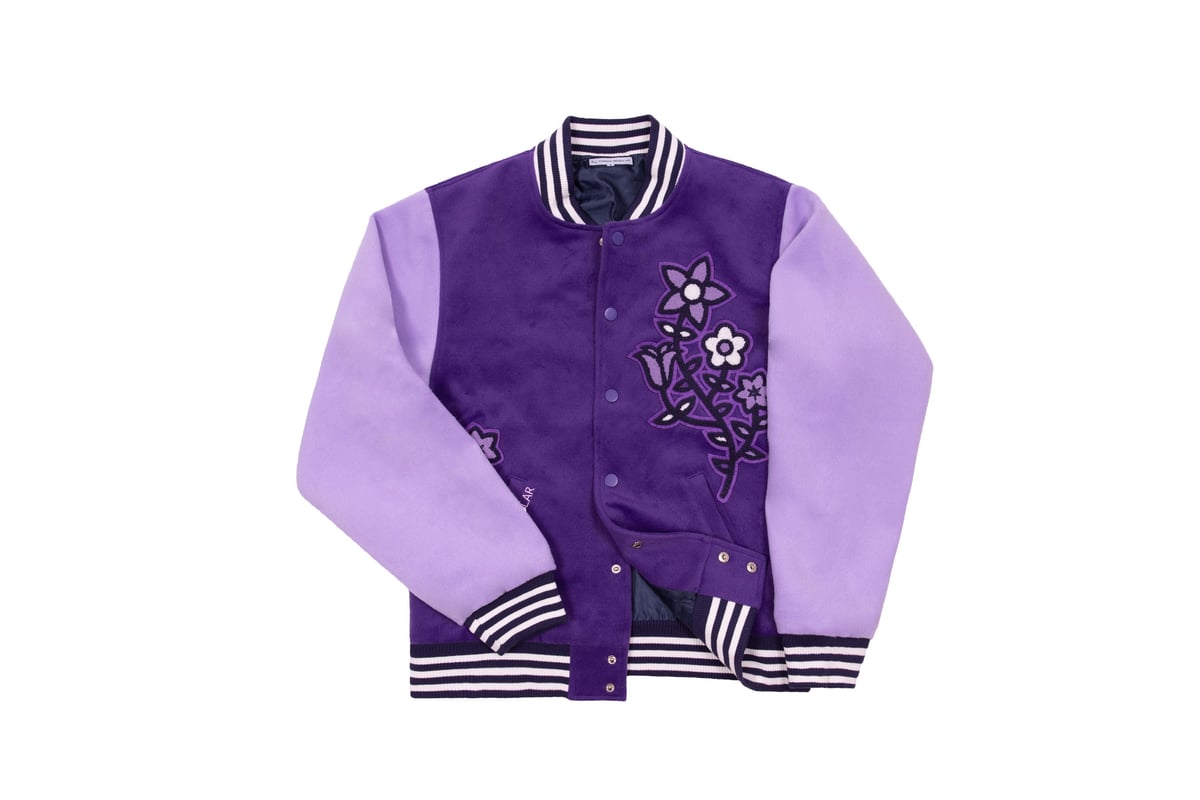Purple Floral letterman Varsity Jacket