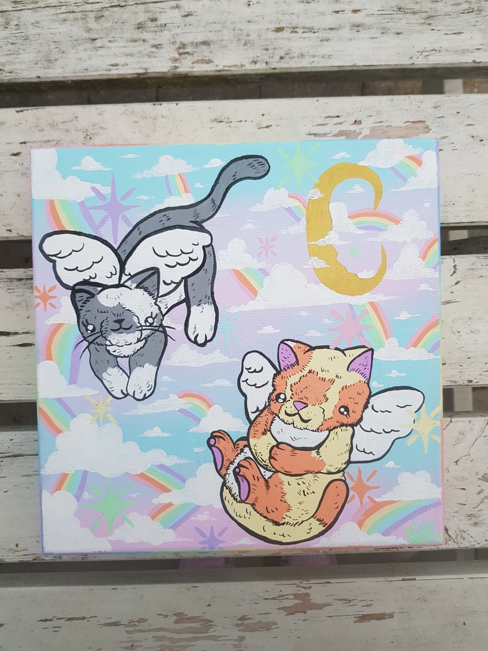 Image of Kitty angel acrylic painting