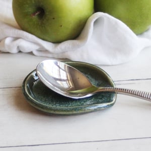 Image of Small Spoon Rest, Textured Green Ceramic Spoon Holder for Your Coffee Station, Made in USA