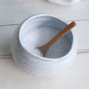 Image of Salt Cellar in Icy White Speckled Stoneware, Handcrafted Salt Pig, Made in USA