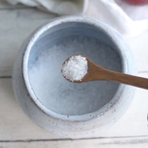 Image of Salt Cellar in Icy White Speckled Stoneware, Handcrafted Salt Pig, Made in USA