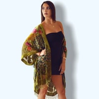 Image 4 of Embellished Peacock Kimono - Olive Green 50% OFF LAST IN STOCK