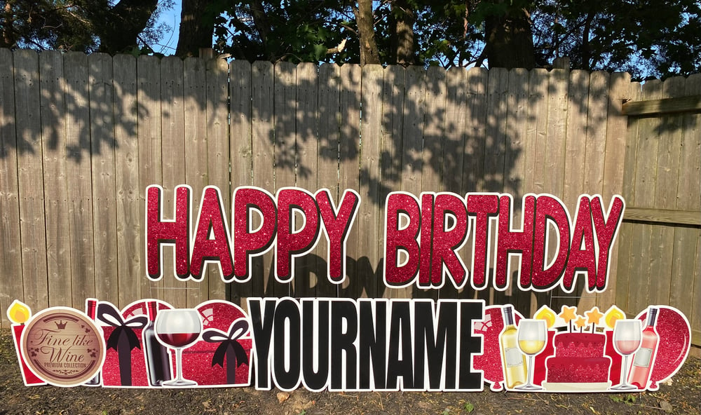 Personalized Fine Like Wine Happy Birthday Double Yard Card Signs with Stakes:Package Easy Setup