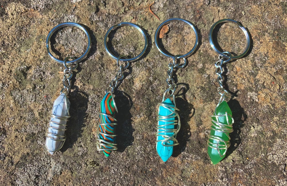 Image of Wire Wrapped Crystals & Seaglass Keychains
