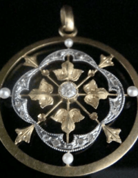 Image 2 of EDWARDIAN ORIGINAL 18CT FRENCH ROSE CUT DIAMOND PEARL PENDANT 