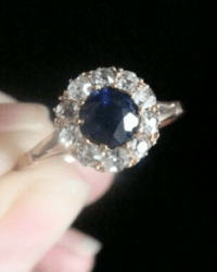 Image 1 of EDWARDIAN 18CT YELLOW GOLD NATURAL SAPPHIRE OLD CUT DIAMOND CLUSTER HALO RING