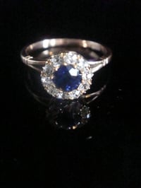 Image 2 of EDWARDIAN 18CT YELLOW GOLD NATURAL SAPPHIRE OLD CUT DIAMOND CLUSTER HALO RING
