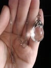 Art Nouveau silver large rock crystal and opal drop with original pearl chain