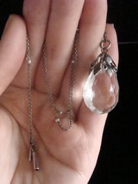 Image 3 of Art Nouveau silver large rock crystal and opal drop with original pearl chain