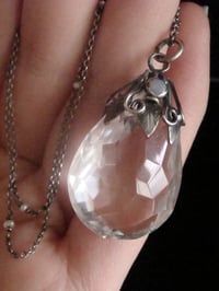 Image 4 of Art Nouveau silver large rock crystal and opal drop with original pearl chain