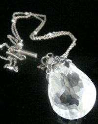 Image 1 of Art Nouveau silver large rock crystal and opal drop with original pearl chain