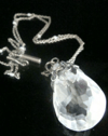 Art Nouveau silver large rock crystal and opal drop with original pearl chain