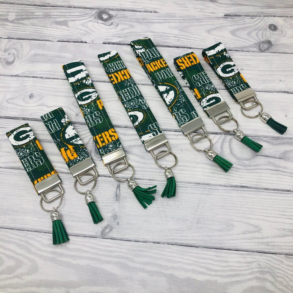 Image of Keyfob, Key Wristlet, Gift Keychain, Green & Gold, Keychain, Fabric Keyfob