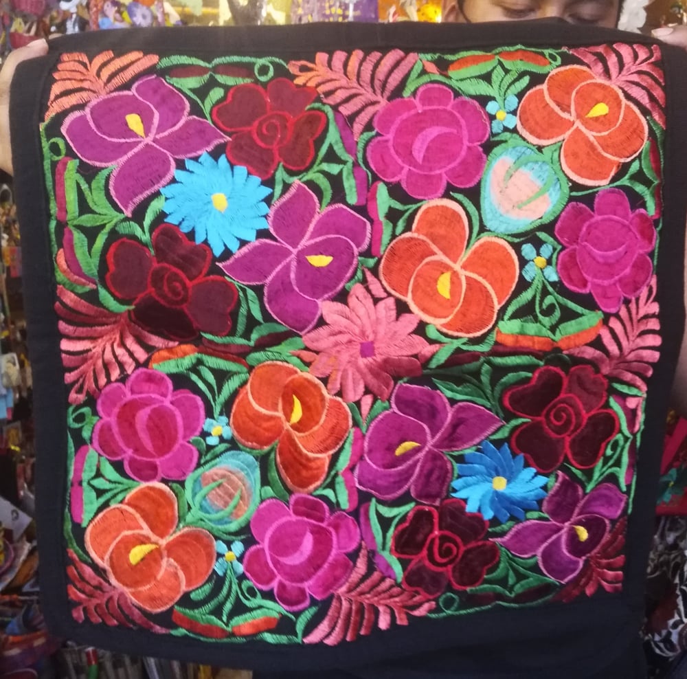 Image of Handmade Floral Embroidered Pillow Cover 