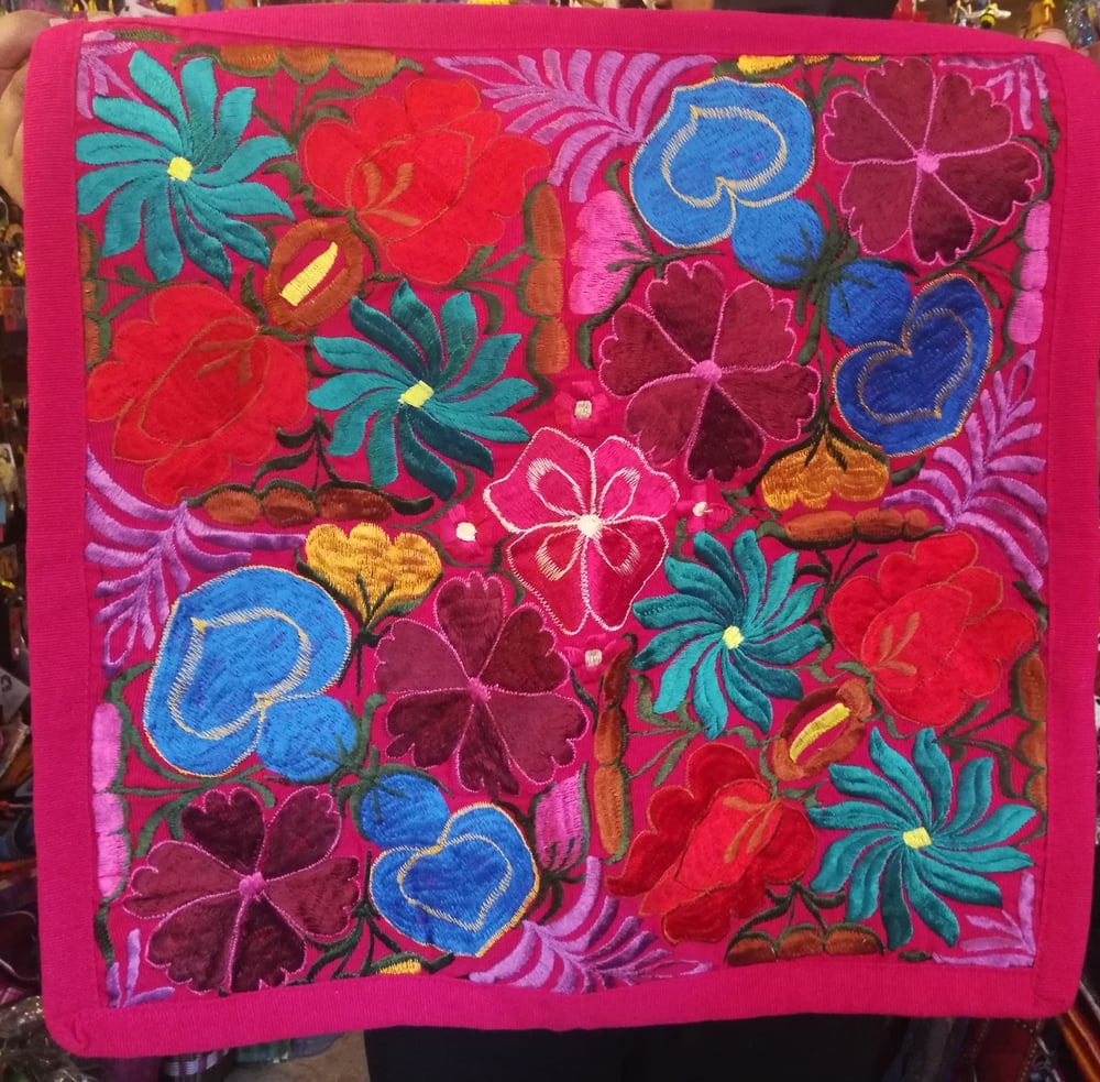 Image of Handmade Floral Embroidered Pillow Cover 