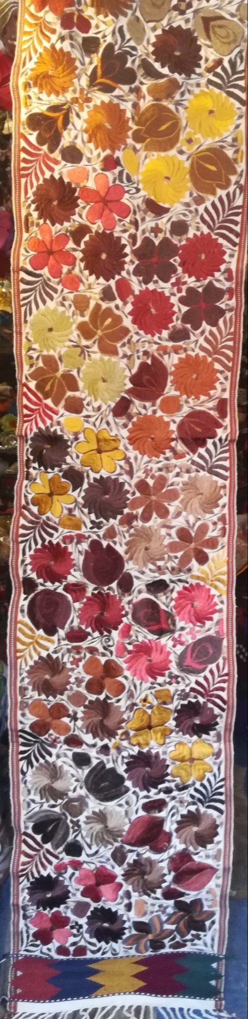 Image of Handmade Floral Embroidered 8 ft Mexican Table Runner 