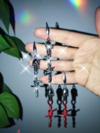 Image 3 of SKULL BARBED WIRE DROP EARRINGS 