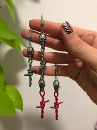 Image 2 of SKULL BARBED WIRE DROP EARRINGS 