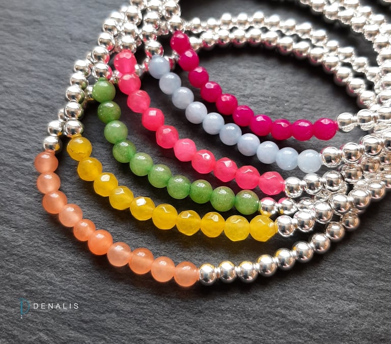 Elodie sterling silver bead bracelets with semi precious stones Image 5