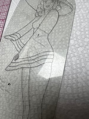 Image of Original 1950’s  “Painless Nell” Bowen Acetate Stencil 8”  “Pinup Girl” (Marked PN)