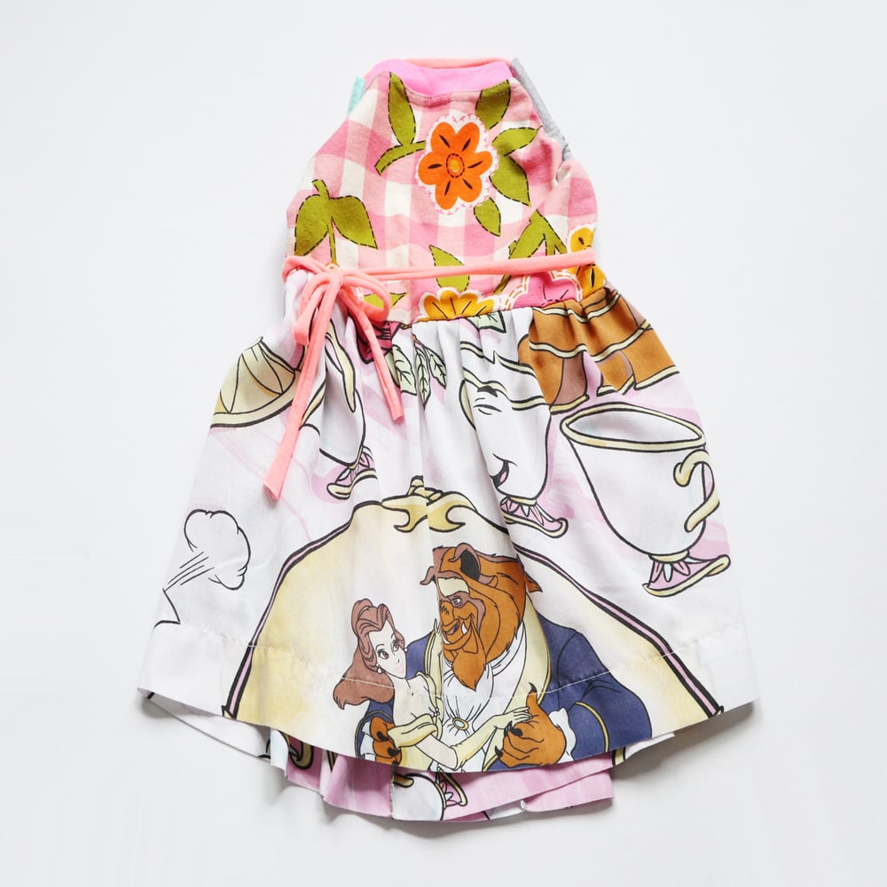 Image of beauty belle beast  4/6 halter apron wrap dress sundress courtneycourtney vintage fabric disney pink
