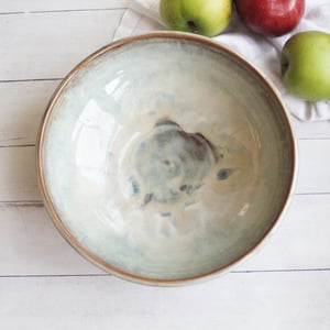 Image of Serving Bowl in Swirling Sage and Brown Glazes, Handcrafted Pottery Centerpiece, Made in USA