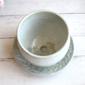 Image of Ceramic Planter with Matching Dish, Handmade Soft Sage Green Flower Pot Made in USA