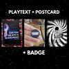 "Can You See Into a Black Hole?" playtext + badge + postcard